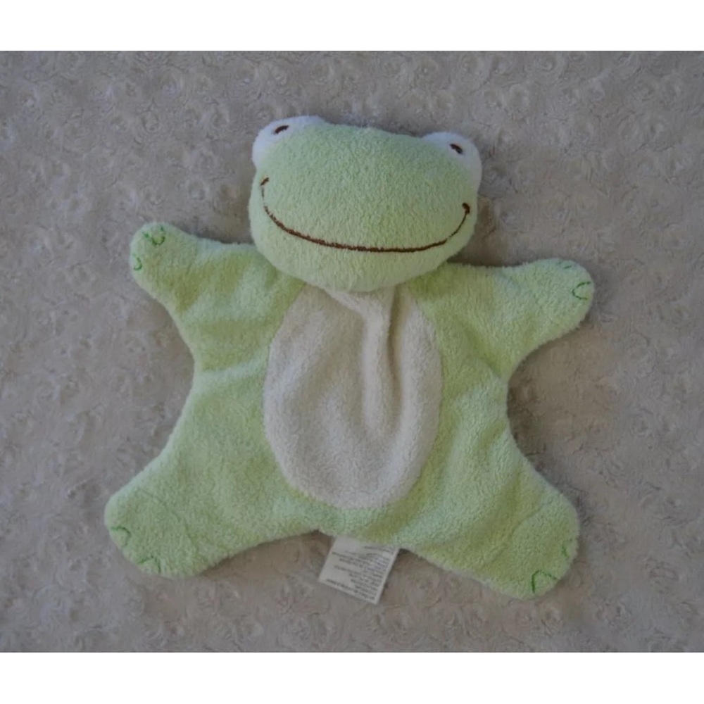 Blankets & Beyond Frog Lovey Security Blanket Light Green Cream Brown Plush Toy